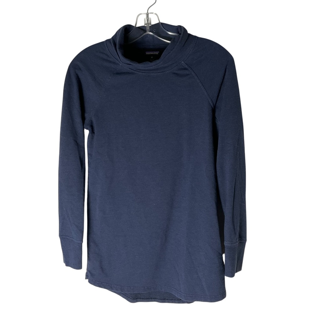 Patagonia Womens Ahnya Cowl-Neck Tunic Top Organic Cotton Blue Size XS